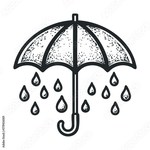 Vintage umbrella design with rain droplets for creative projects. Vector illustration