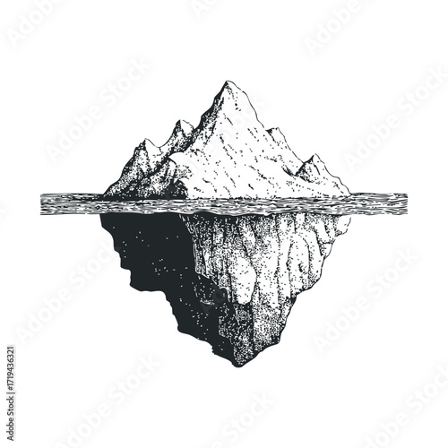 Iceberg concept showcasing above and below water elements in art. Vector illustration