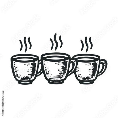 Coffee cups with steam for cozy morning warmth and comfort. Vector illustration