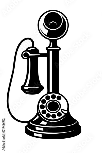 Vintage Candlestick Phone Icon Vector - Classic Communication and Technology Symbol