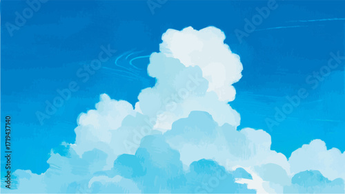 A simple, minimalist illustration of a Scandinavian-style blue sky. Summer vacation. Clear skies. Beautiful weather.