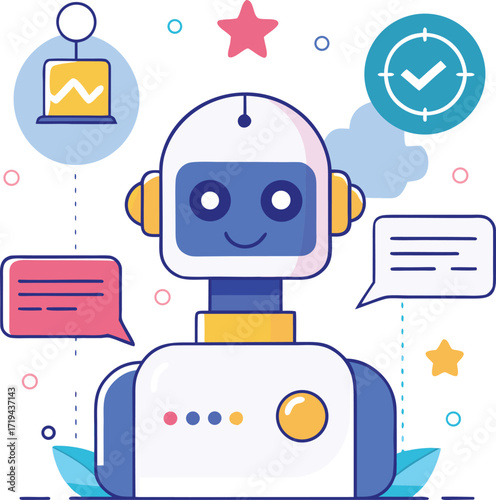 Artificial Intelligence Chatbot Collecting Customer Feedback – Flat Vector Illustration for Survey, Review, and User Experience Concept
