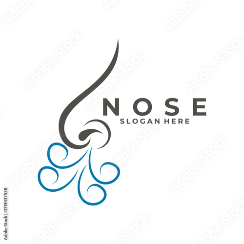 Nose inhales air logo design vector. creative nose inhales line art logo