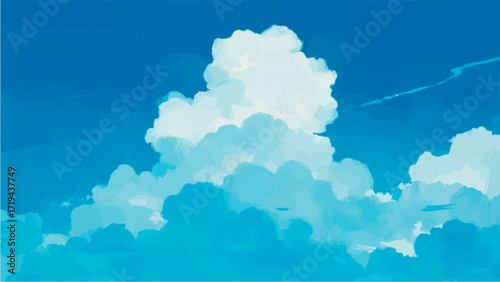 A simple, minimalist illustration of a Scandinavian-style blue sky. Summer vacation. Clear skies. Beautiful weather.