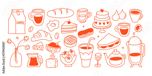 Vector hand drawn graphics for advertising, branding, posters and banners, funny cartoon illustrations, prints and stickers, brunch cafe , bakery concepts, specialty coffee shops  menu elements