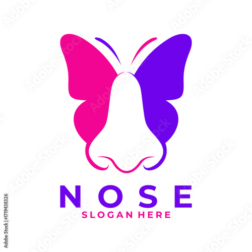 Nose care logo design vector. Beauty nose logo with butterfly vector combinations. Nose clinic logo design
