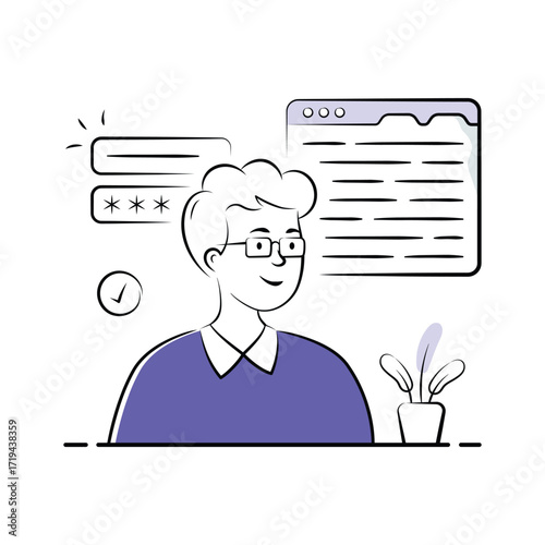 Website Login Illustration with Secure Password and Authentication Concept