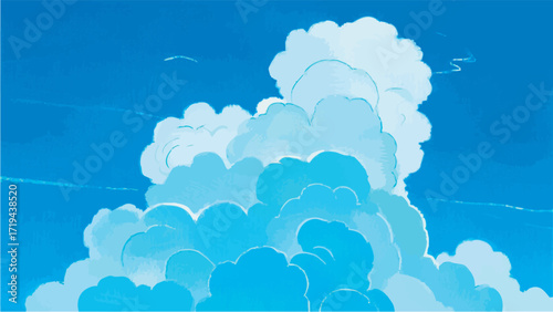 A simple, minimalist illustration of a Scandinavian-style blue sky. Summer vacation. Clear skies. Beautiful weather.