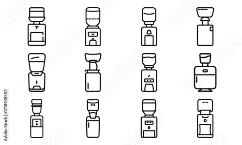 Business Office Line Icons Set – Workplace, Communication, Project Management, Report, Team Meeting, Call Center, ID Card, File Document, Checklist, Strategy Presentation, Minimal Outline Vector Illus