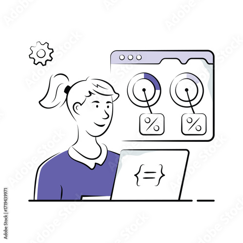 Programmer working on precise coding with charts and development tools.
