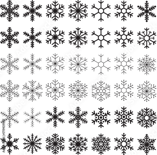 vector set of white snowflakes isolated on white background. abstract snowflake drawing collection for christmas and winter illustrations