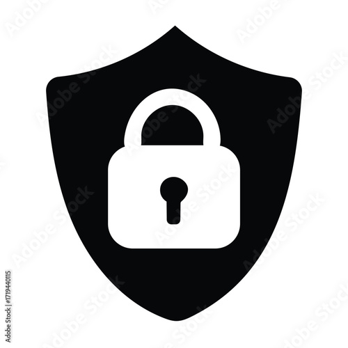 Shielded Security: An emblem of digital security, a robust shield houses a solitary padlock, symbolizing protection and safeguarding information.