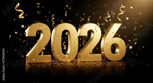 Golden 2026 Digits with Confetti
