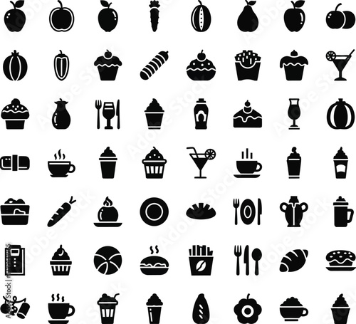 Collection of food and drink icons for menus and graphics