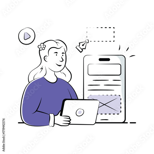 Illustration of a developer creating a user interface for mobile app and website.
