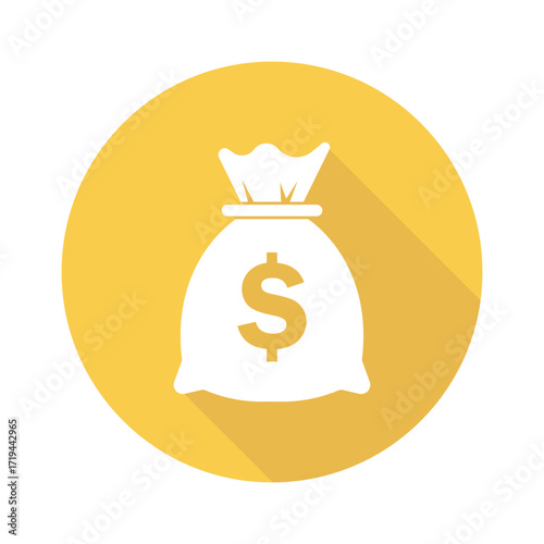 A hopeful symbol of financial success a white moneybag filled with potential on a gold backdrop casting a long shadow of