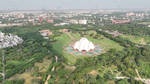 Aerial Drone View of Lotus Temple, Delhi, India