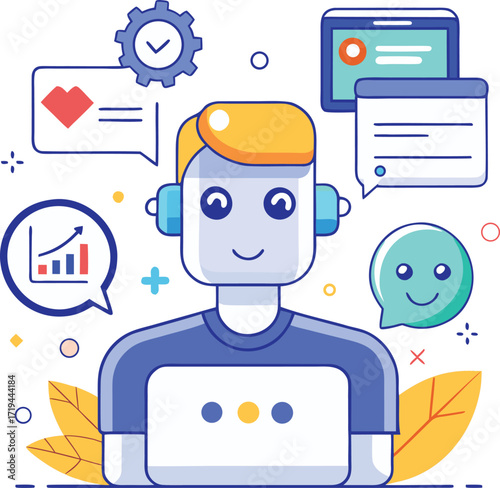 Artificial Intelligence Chatbot Collecting Customer Feedback – Flat Vector Illustration for Survey, Review, and User Experience Concept