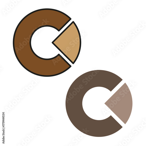 Two pie charts. Circle segments illustration. Data infographic symbols. Vector graphic elements.