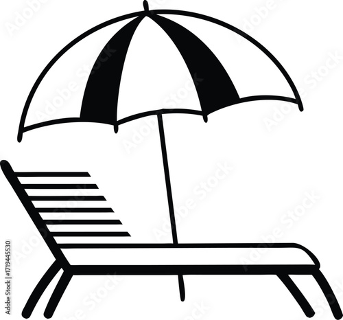 Isolated vector illustration of a beach chair with a parasol for summer relaxation