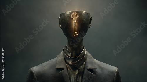 A Metal Key Forming the Head of a Suit, Symbolizing Strategy, Wisdom, and Access to Solutions
