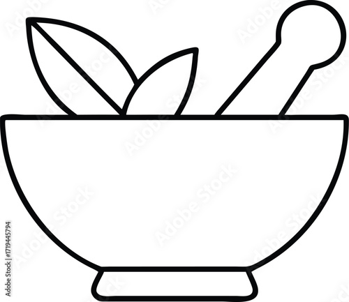 Vector illustration of a mortar and pestle with leaves, a cartoon icon design for food and coffee symbols