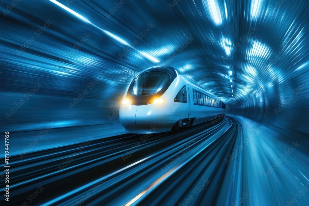 Obraz premium Futuristic high speed train with glowing lights