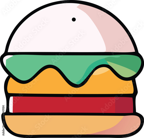Delicious cartoon hamburger icon simple flat design representing fast food burger enjoyment and culinary delight food photography
