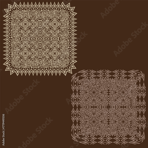 Abstract ornamental squares. Intricate pattern texture. Symmetrical decorative backdrop. Vector vintage illustration.