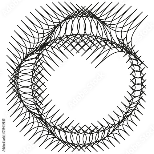 Circular spiral pattern. Abstract layered shapes. Intricate geometry illustration. Vector complex design.