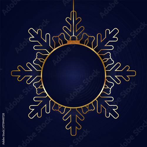 Decorative Christmas background with bauble on gold snowflake design
