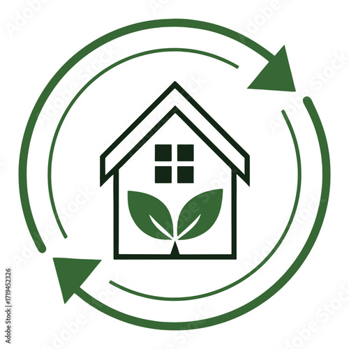 Sustainable eco-friendly living house icons renewable energy environment conservation 