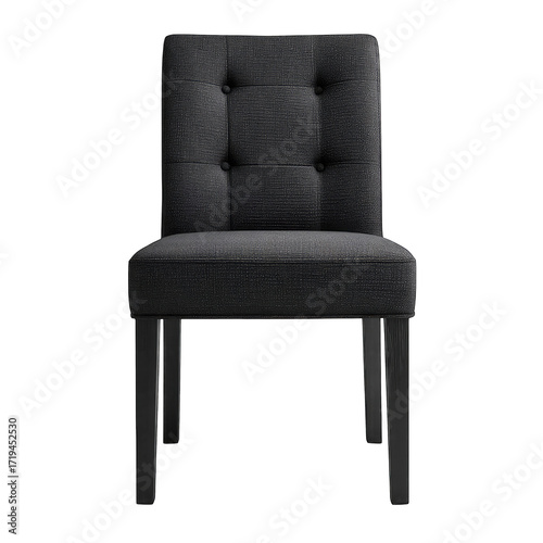 Dark gray upholstered dining chair with button tufting (1)