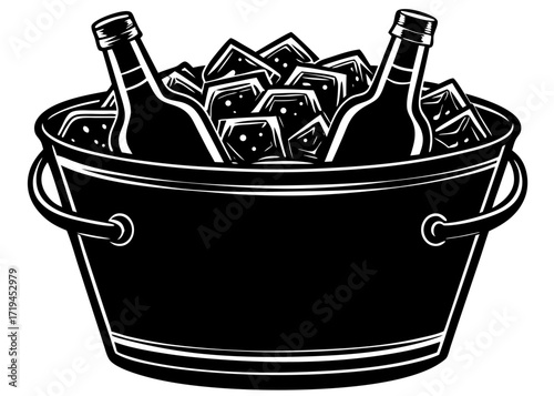 Ice Bucket Silhouette with Bottles, American Food SVG, PNG