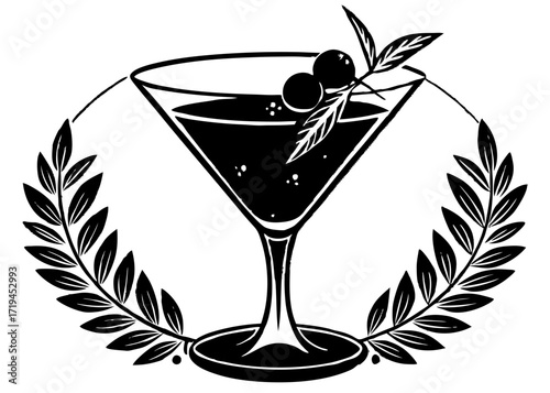 Martini Glass Silhouette with Olive, American Food SVG, PNG