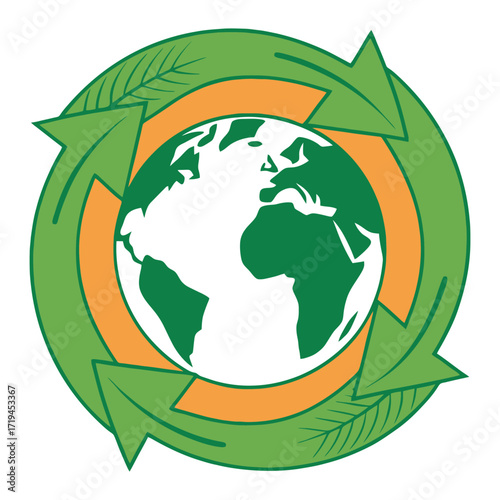 Circular arrows around earth icon for sustainable living and eco-friendly practices 