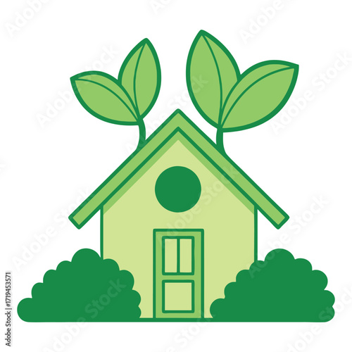 Sustainable eco-friendly house icon green living nature home energy efficiency leaf design 