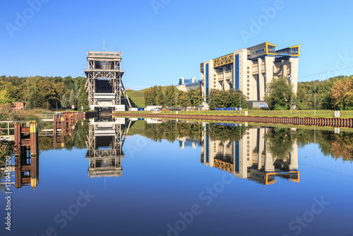 The old and the new ship lift in Niederfinow at the Havel-Oder canal