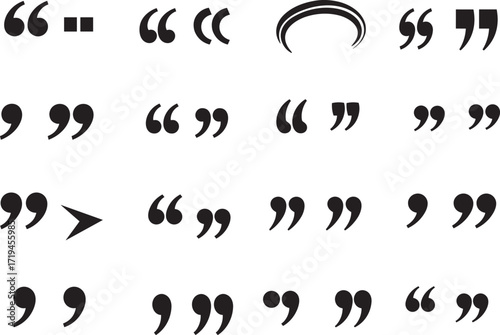 Quotation marks icons collection, punctuation symbol design, speech marks vector, typography element illustration, text quotes graphic, writing communication decoration, language style