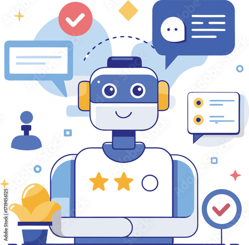Artificial Intelligence Chatbot Collecting Customer Feedback – Flat Vector Illustration for Survey, Review, and User Experience Concept