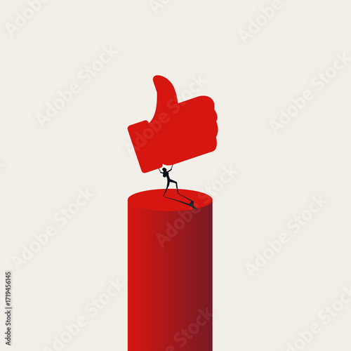 Business and social media engagement vector concept. Woman holding like icon. Symbol of success. Minimalist art design eps10 illustration
