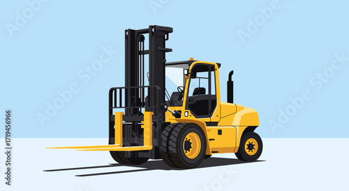 Yellow Forklift Truck Isolated on Light Blue Background.