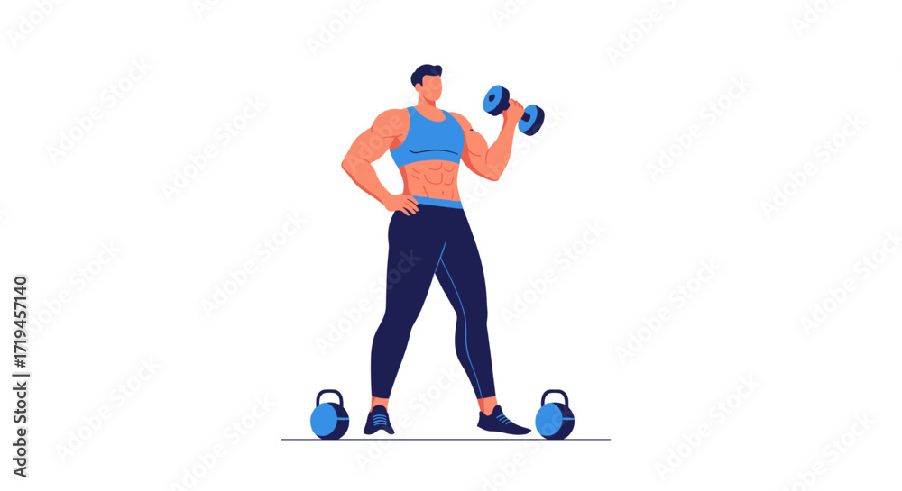 Fototapeta premium Athletic man lifting dumbbells during workout session.