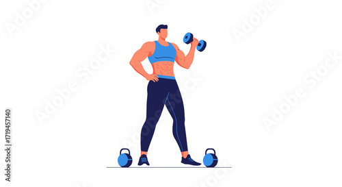 Athletic man lifting dumbbells during workout session.