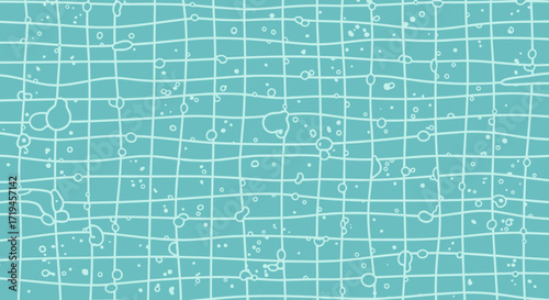 Abstract grid pattern with water ripples and bubbles.