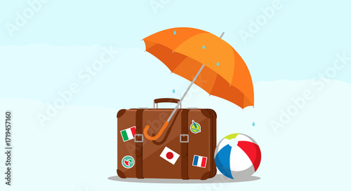 Travel Insurance Protection Suitcase Umbrella Beach Ball.