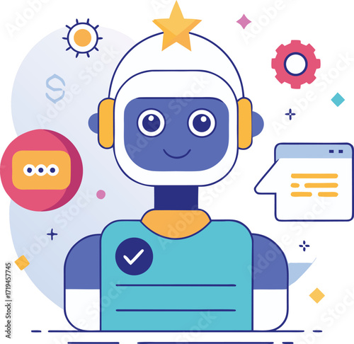 Artificial Intelligence Chatbot Collecting Customer Feedback – Flat Vector Illustration for Survey, Review, and User Experience Concept