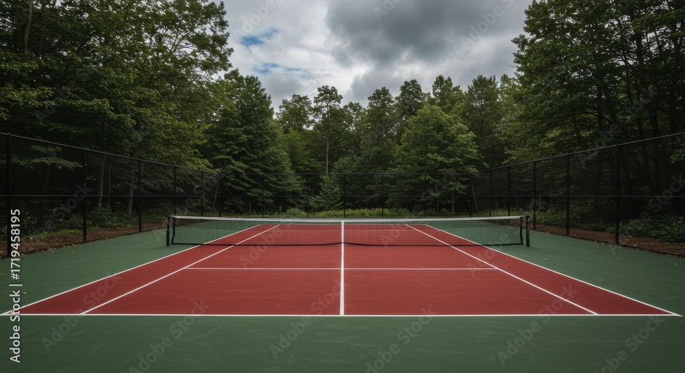 Fototapeta premium racket court with blue and white base in an empty yard