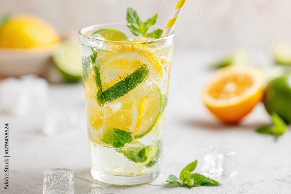 Fototapeta premium Refreshing lemonade with mint and citrus slices