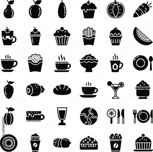 Collection of food and drink icons for menus and graphics
